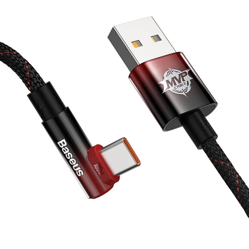 Baseus Elbow USB-C kábel 100W, 2m (Fekete-Piros)