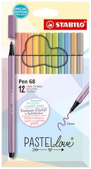 Rostirón készlet, 1 mm, STABILO "Pen 68 Pastellove", 12 különböző szín