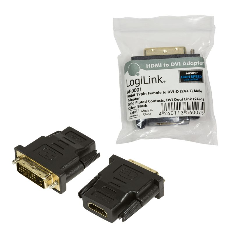 LogiLink DVI-D / HDMI M/F adapter fekete