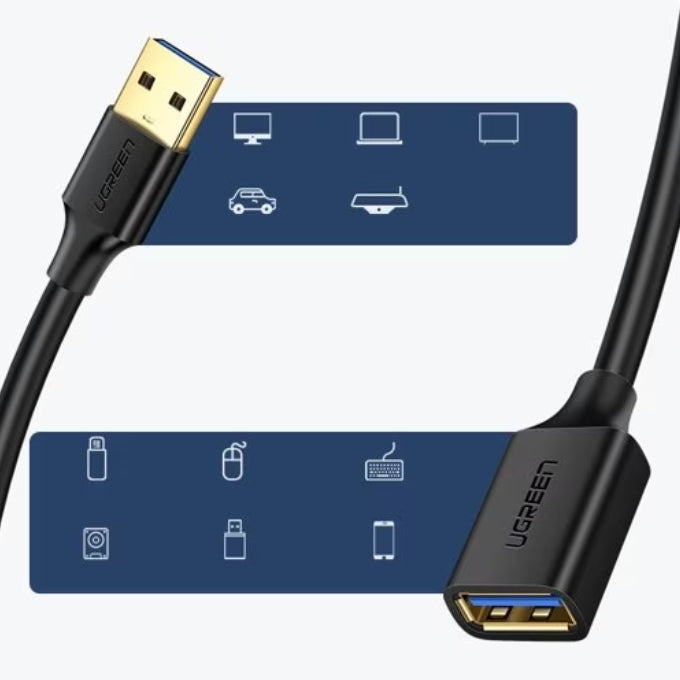 Ugreen, Kábel, USB 3.0 foglalat - USB 3.0 csatlakozó, 1,5 m, Fekete